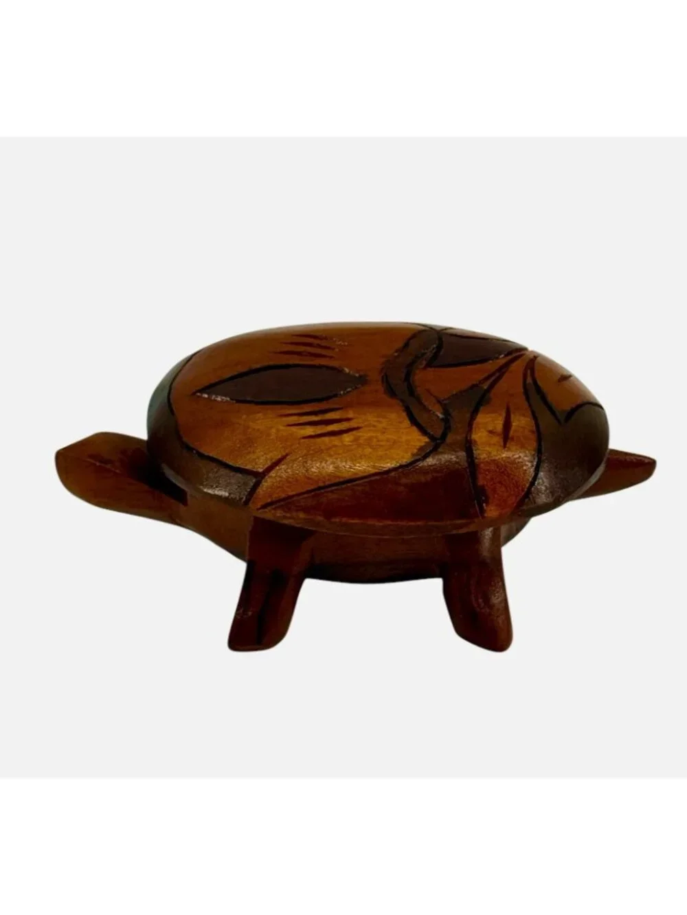 Turtle Tortoise Wooden Hand Carved w/Lid Jewelry Trinket Box 6.25